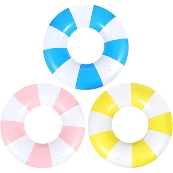 3 PCS 39.4 Inch Jumbo Swimming Ring with Fun Prints Striped Pool Floats Pool - Picture 8 of 8